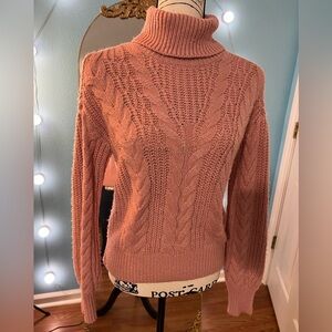 Crave Fame Dusty Rose Cable Knit Turtleneck Sweater